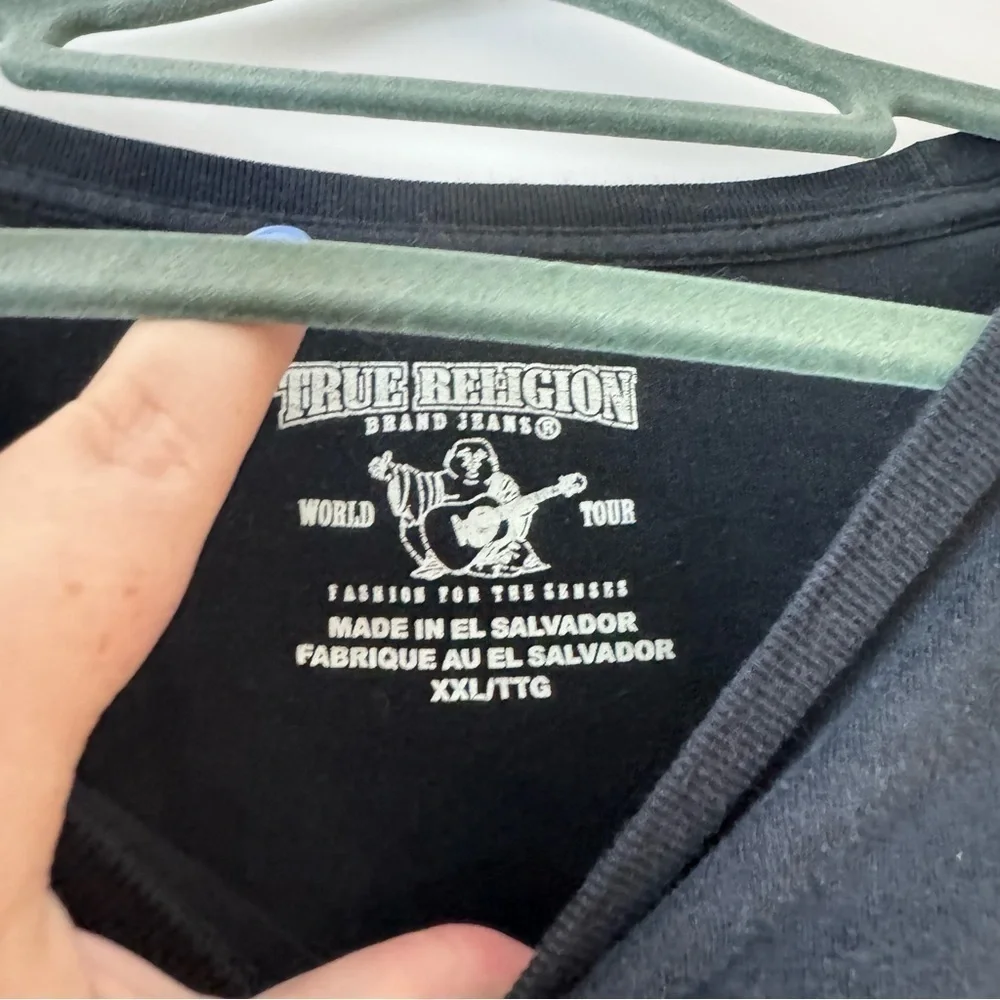 True Religion XXL T Shirt Tee Buddha Logo Navy Made in El Salvador